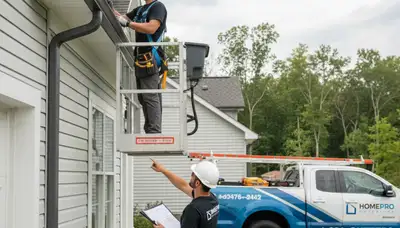 Professional gutter repair service on vinyl-sided home in Vancouver, WA
