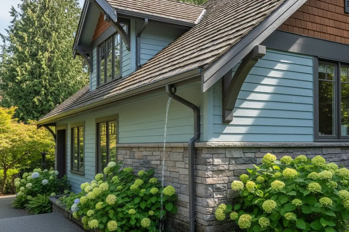 Clean vinyl siding and gutters after professional gutter cleaning in Vancouver, WA home exterior