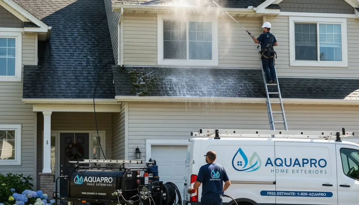 Professional roof cleaning service in Vancouver, WA removing moss and debris from residential shingles