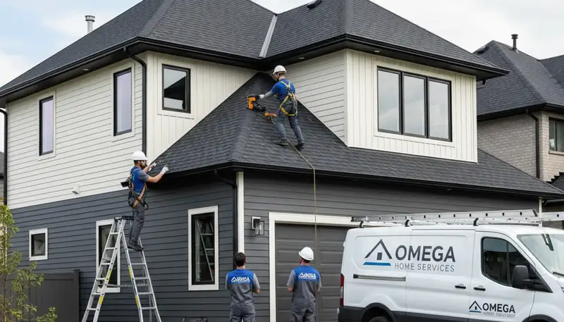 Professional roof inspection and vinyl siding experts in Vancouver, WA inspecting residential roof