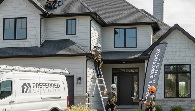 Roof inspection expert assessing vinyl siding and shingles in Vancouver, WA home exterior