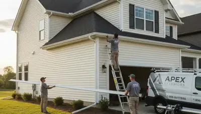 Seamless gutter installation on vinyl siding home in Vancouver, WA by Next Level Exteriors