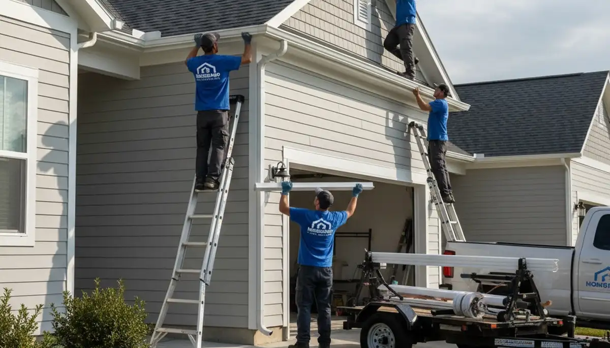 Seamless gutter installation on home exterior in Vancouver, WA by Next Level Exteriors experts
