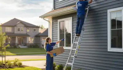 Technician repairing damaged vinyl siding on home exterior in Vancouver, WA