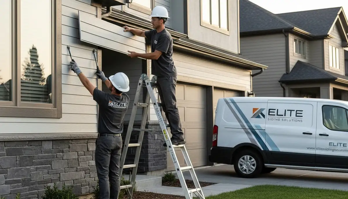 Technician repairing vinyl siding on Vancouver WA home damaged by Pacific Northwest weather