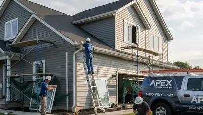 Technician repairing vinyl siding and window frame in Vancouver WA home exterior