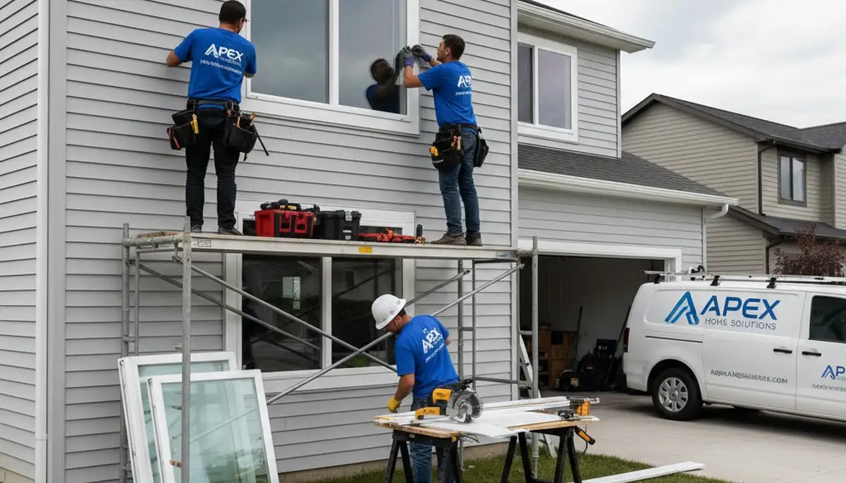 Technician repairing house window and vinyl siding in Vancouver, WA for Next Level Exteriors