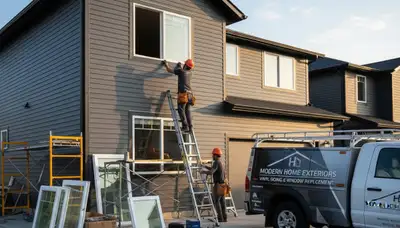 Technician installing energy-efficient replacement window in Vancouver, WA home exterior